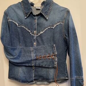 Vtg 1990's Carabella Lace up sleeve denim Western shirt/jacket
